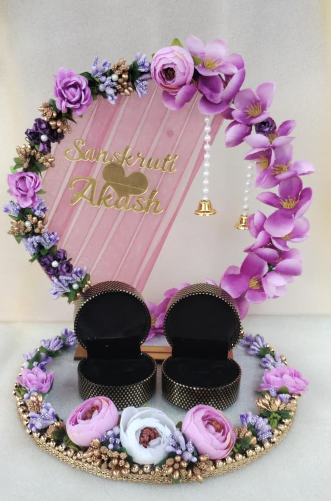 purple & white wooden ring platter / tray